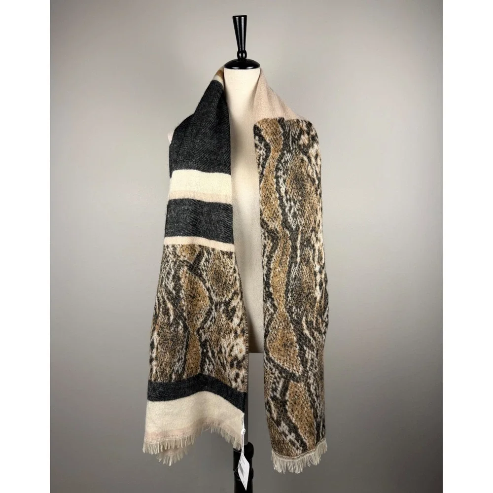 Shiraleah Elliot Scarf Snakeskin Striped OS Multi Animal Print Fringe Wrap